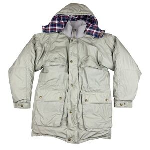 Vintage Argus Down Parka Jacket Mens Medium Beige Plaid Hooded Heavyweight Coat